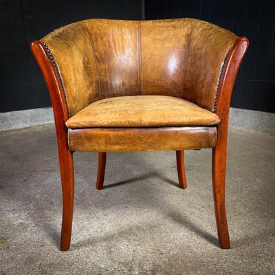 Vintage Antique Style Sheep's Leather Cocktail Armchair-IA-1413985