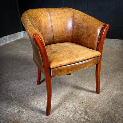 Vintage Antique Style Sheep's Leather Cocktail Armchair-IA-1413985