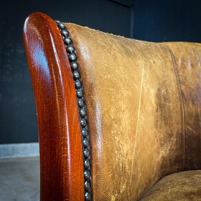 Vintage Antique Style Sheep's Leather Cocktail Armchair-IA-1413985