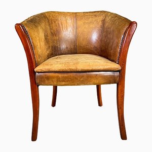 Vintage Antique Style Sheep's Leather Cocktail Armchair-IA-1413985