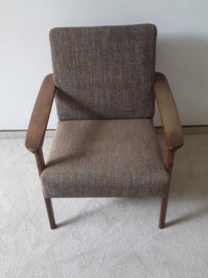 Vintage Armchair with Frame in Teak, Brown Seating and Back Cushions, 1970s-HOI-1703253