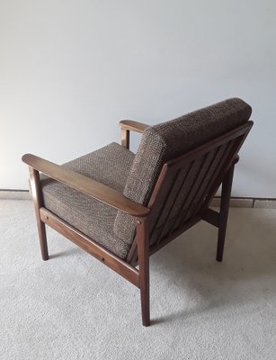 Vintage Armchair with Frame in Teak, Brown Seating and Back Cushions, 1970s-HOI-1703253