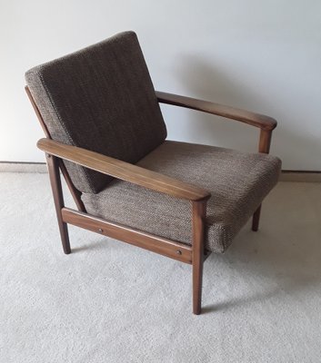 Vintage Armchair with Frame in Teak, Brown Seating and Back Cushions, 1970s-HOI-1703253