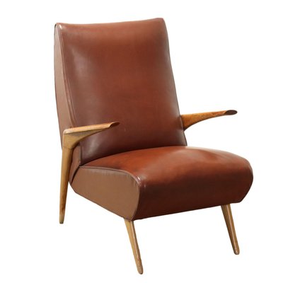 Vintage Armchair with Wood Spring Padding Leatherette, 1950s-VMM-2021999