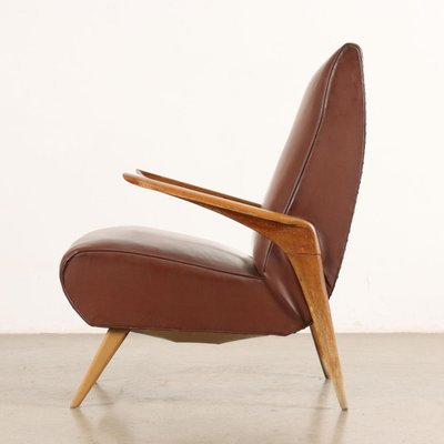 Vintage Armchair with Wood Spring Padding Leatherette, 1950s-VMM-2021999