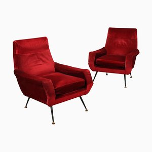 Vintage Armchairs in Brass & Velvet, Italy, 1960s-VMM-2034128