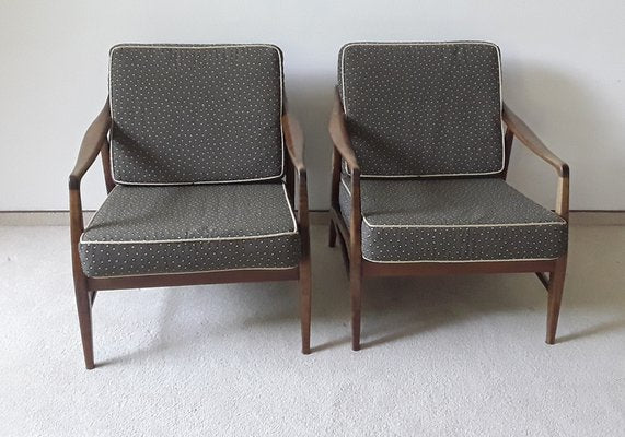 Vintage Armchairs with Brown Beech Wood Frame and Brown Seating and Back Cushions, Set of 2-HOI-1703241