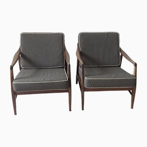 Vintage Armchairs with Brown Beech Wood Frame and Brown Seating and Back Cushions, Set of 2-HOI-1703241