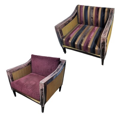 Vintage Armchairs with Velvet and Cane, 1990s, Set of 2-TCS-1431159