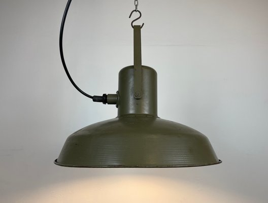 Vintage Army Pendant Lamp in Green Iron, 1960s-CGF-1299773