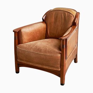 Vintage Art Deco Chair in Oak and Cognac Leather, 1980s-FEW-2024246