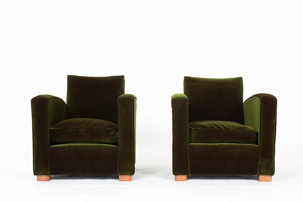 Vintage Art Deco Chairs in Velvet and Oak, 1930, Set of 2-US-2022554