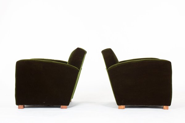 Vintage Art Deco Chairs in Velvet and Oak, 1930, Set of 2-US-2022554