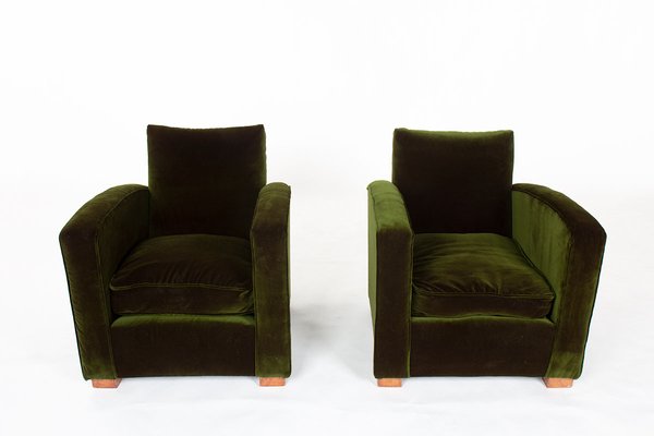 Vintage Art Deco Chairs in Velvet and Oak, 1930, Set of 2-US-2022554