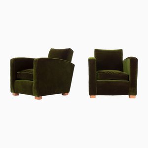 Vintage Art Deco Chairs in Velvet and Oak, 1930, Set of 2-US-2022554