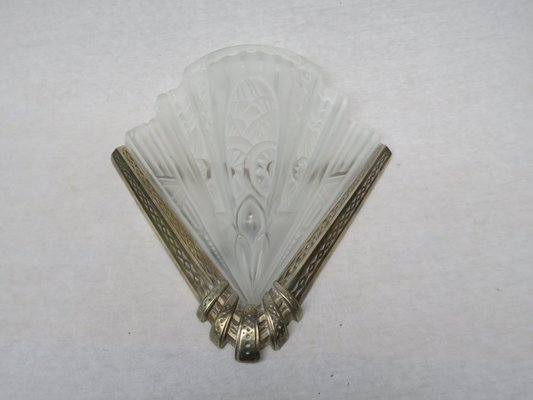 Vintage Art Deco Etched Glass & Nickel-Plated Wall Lights from Frontisi, Set of 2-EY-646961