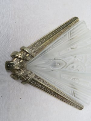 Vintage Art Deco Etched Glass & Nickel-Plated Wall Lights from Frontisi, Set of 2-EY-646961