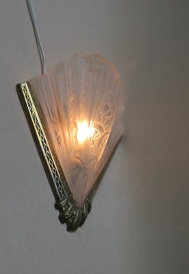 Vintage Art Deco Etched Glass & Nickel-Plated Wall Lights from Frontisi, Set of 2-EY-646961