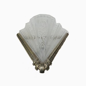 Vintage Art Deco Etched Glass & Nickel-Plated Wall Lights from Frontisi, Set of 2-EY-646961