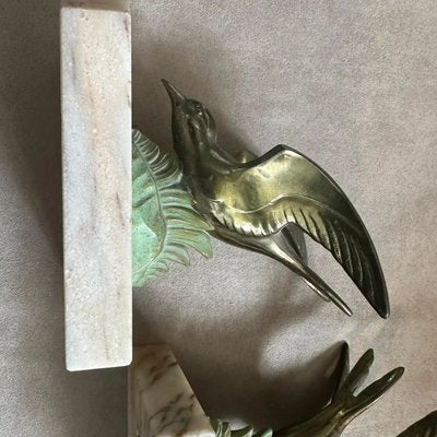 Vintage Art Deco French Metal and Marble Birds Bookends, 1930s, Set of 2-NMK-2036010