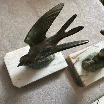 Vintage Art Deco French Metal and Marble Birds Bookends, 1930s, Set of 2-NMK-2036010