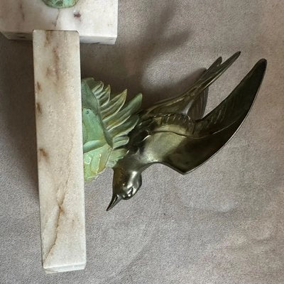 Vintage Art Deco French Metal and Marble Birds Bookends, 1930s, Set of 2-NMK-2036010