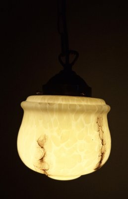 Vintage Art Deco German Ceiling Lamp with Beige-Grey Marbled Glass Shade on a Brass Mount-HOI-2035585