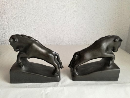 Vintage Art Deco Glazed Ceramic Bull Bookends, Yugoslavia, 1930s, Set of 2-NKJ-1295583