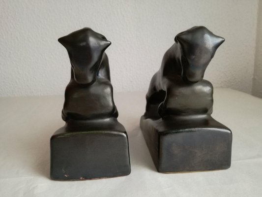 Vintage Art Deco Glazed Ceramic Bull Bookends, Yugoslavia, 1930s, Set of 2-NKJ-1295583