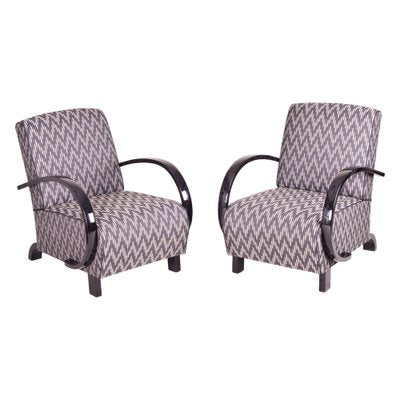 Vintage Art Deco Grey Lounge Chairs in Beech and Black Lacquer, 1930s, Set of 2-WHY-1231879