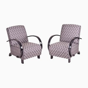 Vintage Art Deco Grey Lounge Chairs in Beech and Black Lacquer, 1930s, Set of 2-WHY-1231879