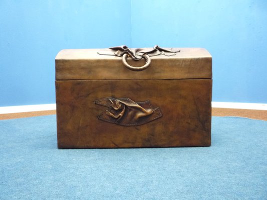 Vintage Art Deco Leather and Wood Chest-UG-1804408