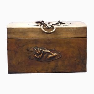 Vintage Art Deco Leather and Wood Chest-UG-1804408