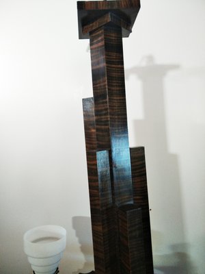 Vintage Art Deco Skyscraper Shaped Lamp in Wood and Opal Glass, 1920s-ODB-2029034