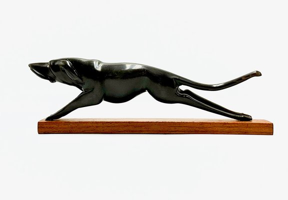 Vintage Art Deco Style Carved Hunting Dog Figurine, 1950s-ZCY-1736836