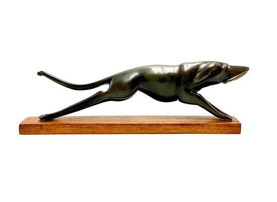 Vintage Art Deco Style Carved Hunting Dog Figurine, 1950s-ZCY-1736836