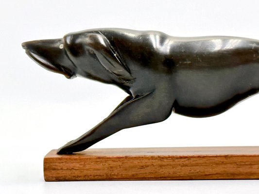 Vintage Art Deco Style Carved Hunting Dog Figurine, 1950s-ZCY-1736836