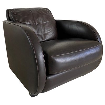 Vintage Art Deco Style Lounge Chair in Brown Leather from Roche Bobois-LL-1320084