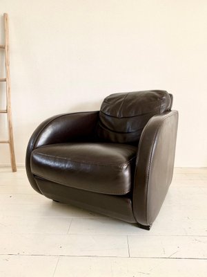 Vintage Art Deco Style Lounge Chair in Brown Leather from Roche Bobois-LL-1320084