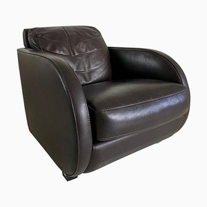 Vintage Art Deco Style Lounge Chair in Brown Leather from Roche Bobois-LL-1320084