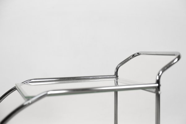 Vintage Art Dèco Tubular Steel Chrome Plated and Glass Bar Cart, 1950s-ZAA-1306450