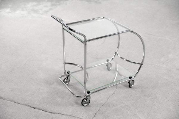 Vintage Art Dèco Tubular Steel Chrome Plated and Glass Bar Cart, 1950s-ZAA-1306450