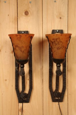 Vintage Art Deco Wall Lights in Wrought Iron, 1930s, Set of 2-KMQ-1814495