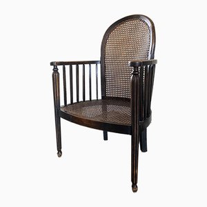 Vintage Art Deco Wood and Rattan Easy Chair, 1920s-DE-727764