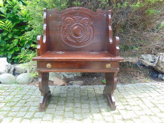 Vintage Art Deco Wooden Bench-CAQ-691398