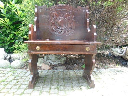 Vintage Art Deco Wooden Bench-CAQ-691398