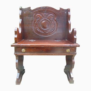 Vintage Art Deco Wooden Bench-CAQ-691398