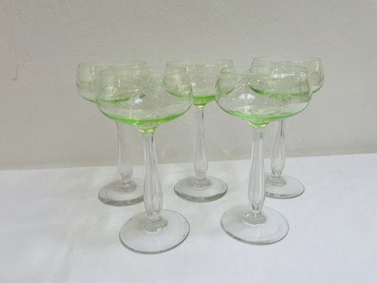 Vintage Art Nouveau Crystal Glasses in Uranium Glass from Villeroy & Boch, 1920s, Set of 5-RZY-2033654