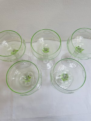 Vintage Art Nouveau Crystal Glasses in Uranium Glass from Villeroy & Boch, 1920s, Set of 5-RZY-2033654