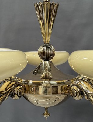 Vintage Art Nouveau Gold Brass Chandelier, 1920s-XSL-2041413